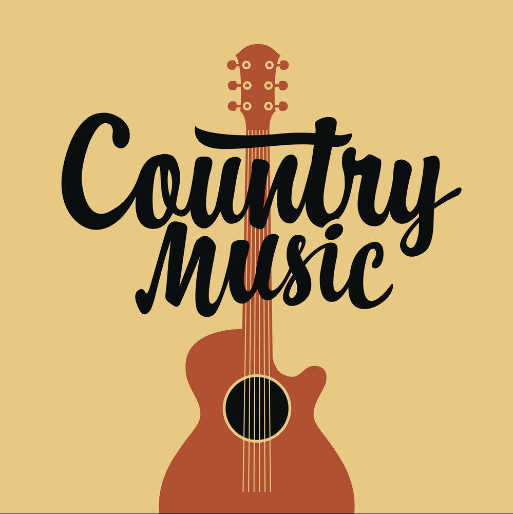 Poster for a country music festival with inscription and an electric guitar in retro style. Suitable for for banner, playbill, flyer, invitation, cover, t-shirt design, design element